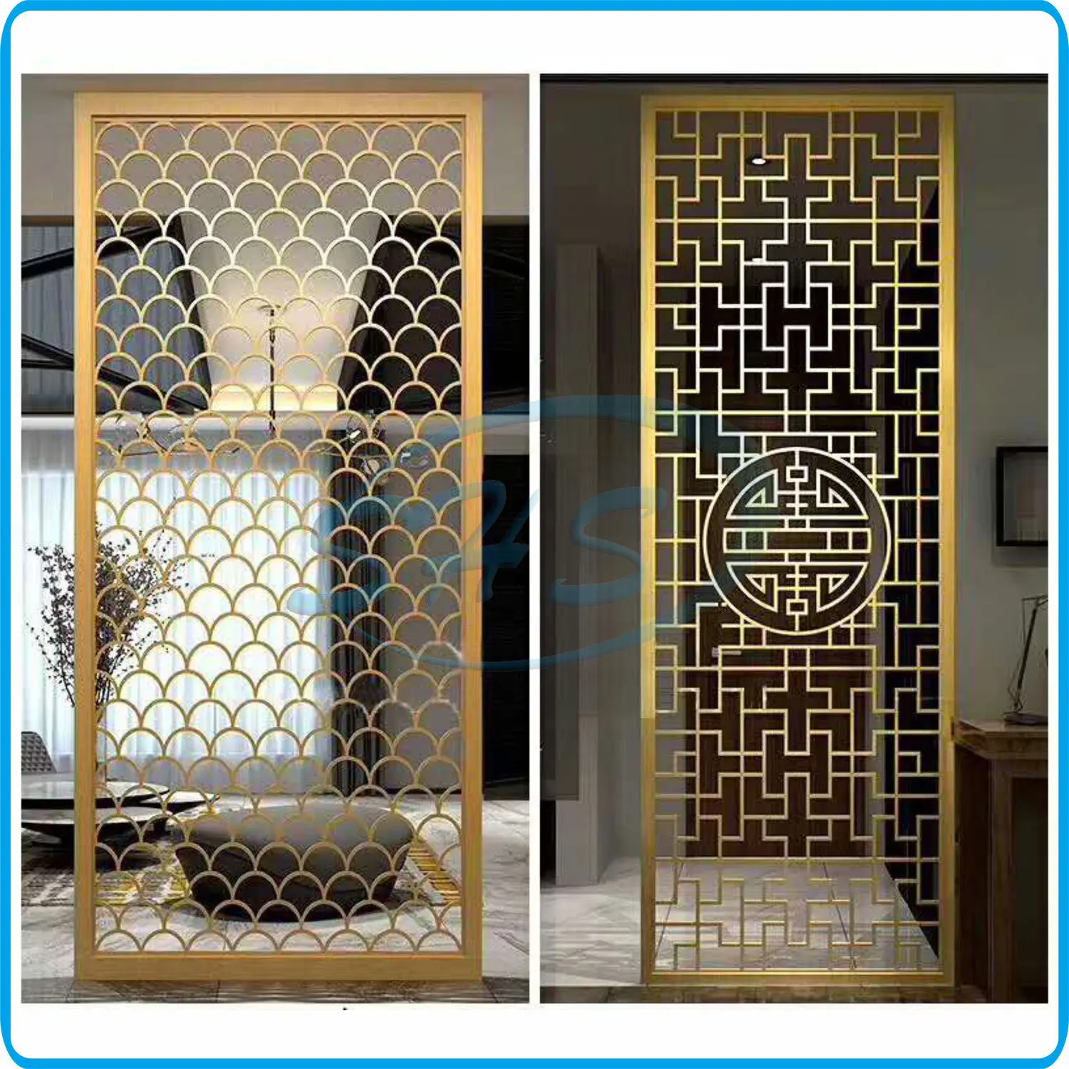 Modern Chinese Style Metal Room Divider Color Decorative Stainless Steel Laser Cut Screen Partition