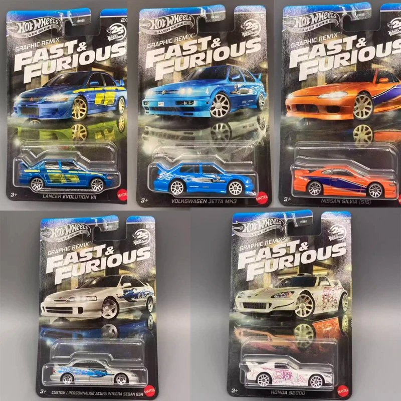 

Оригинальные модели автомобилей Hot Wheels Hnr88 Silver Series Graphic Remix Fast & Furious 1/64 Honda S2000 Nissan Volkswagen Cars Boy Gift