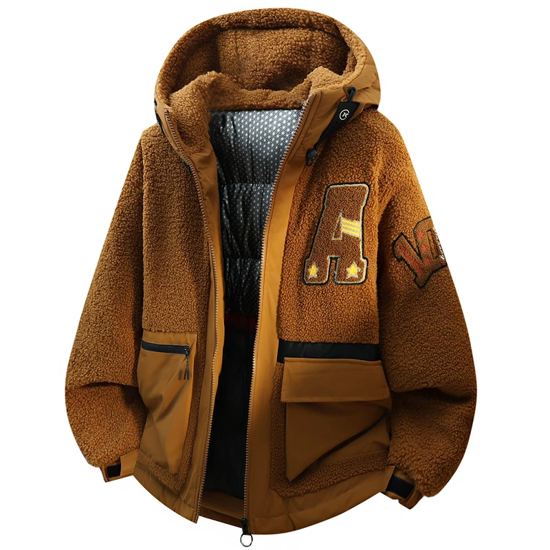 الخريف والشتاء حجم كبير سترة قطن مقنعين التدفئة الجرافين للرجال ، سترة قطن دافئة وسميكة من جلد الخراف M-8XL #5