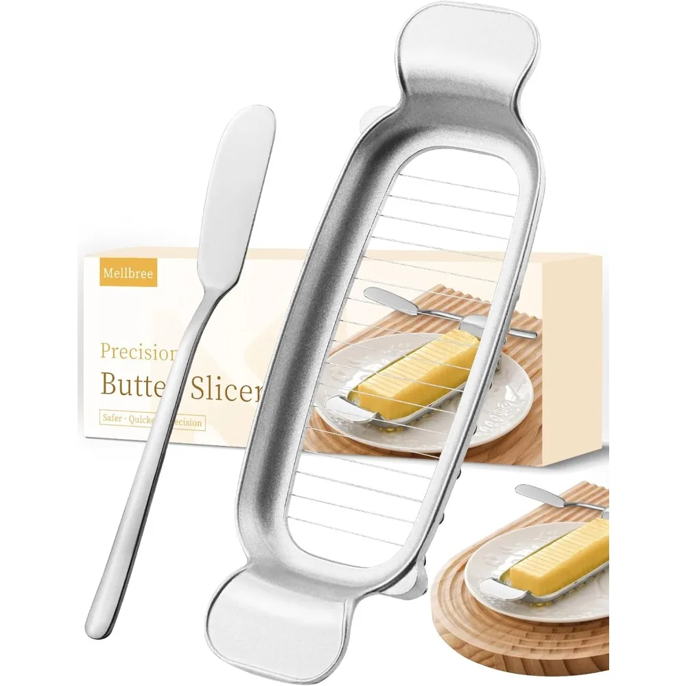 

Upgrade Butter & Cheese Slicer, Stainless Steel Butter Cutter with Butter Knife, 17 Sharp Wires,