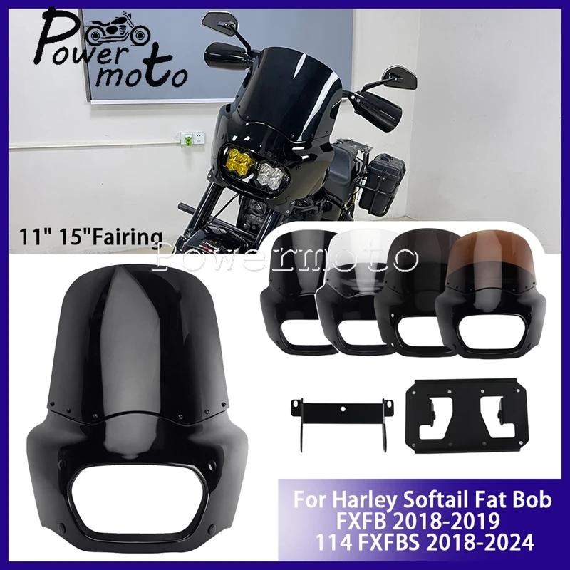 

Club Style ABS Fairing Motorcycle 11" 15" Windshield Deflector Headlight Fairing Kit For Harley Softail Fat Bob 114 FXFBS FXFB