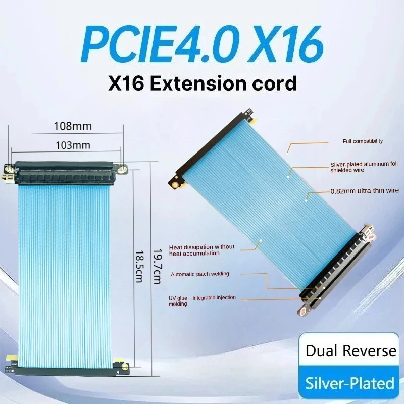 

Двойной реверсивный кабель Pcie 4.0 с вертикальным креплением для графического процессора Gen4 185 мм для ITX A4 PC Case PCIE 4.0 16x посеребренный сверхскоростной