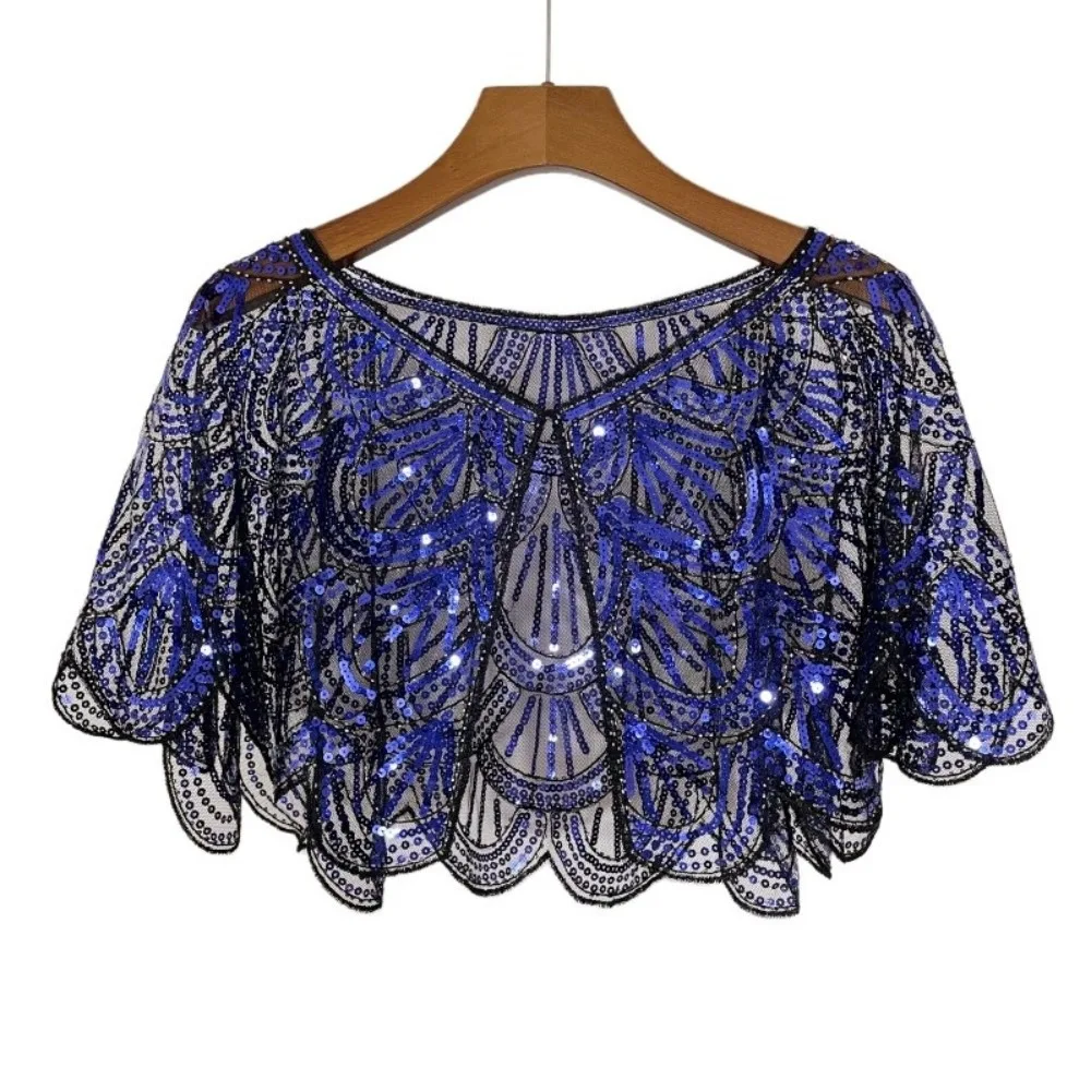 Shiny Ruffle Sequins Poncho Coat Mesh Blingbling Short Cape Hollow Short Cape Sequins Shawls Party Dinner