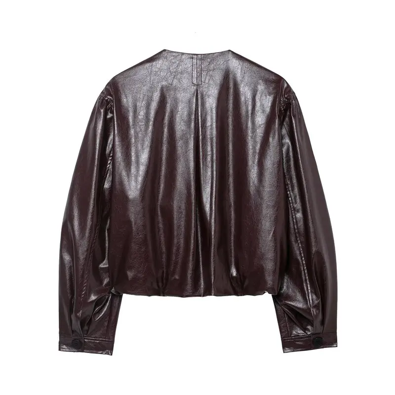 Inverno 2025 Donna rotonda Ne Long Sve Faux Leather Pilot Jaet Nuovo arrivo ort Capispalla Chiusura con bottoni Cappotto da donna