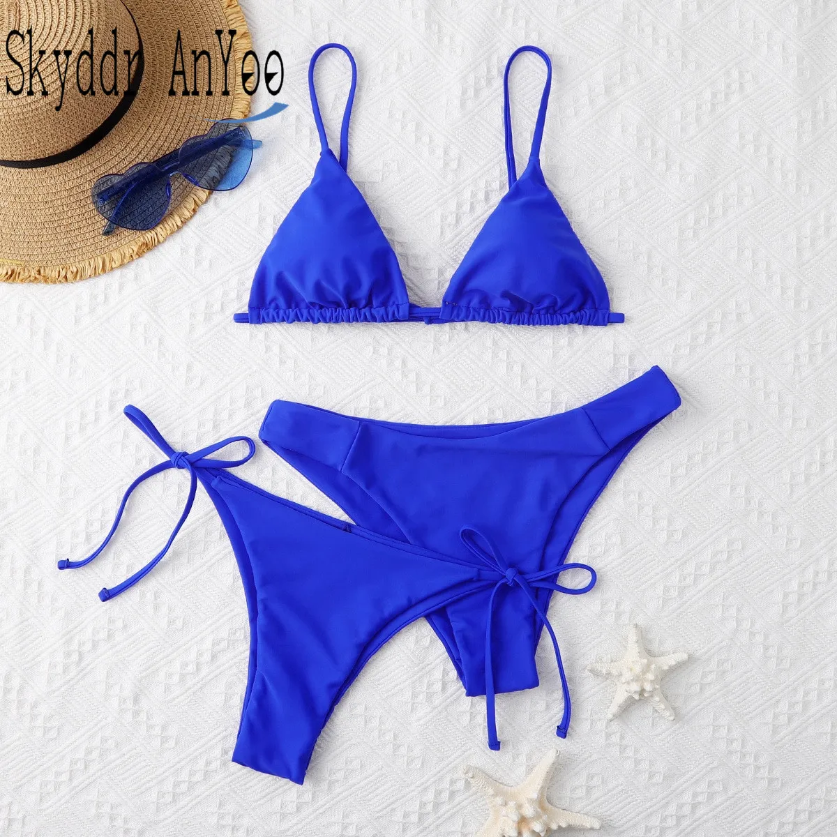 3 Pieces Set Sexy Women's Beach Bikini Swimsuits Lace Up Micro Bikinis Set Female Solid Swimwear Bathing Suit