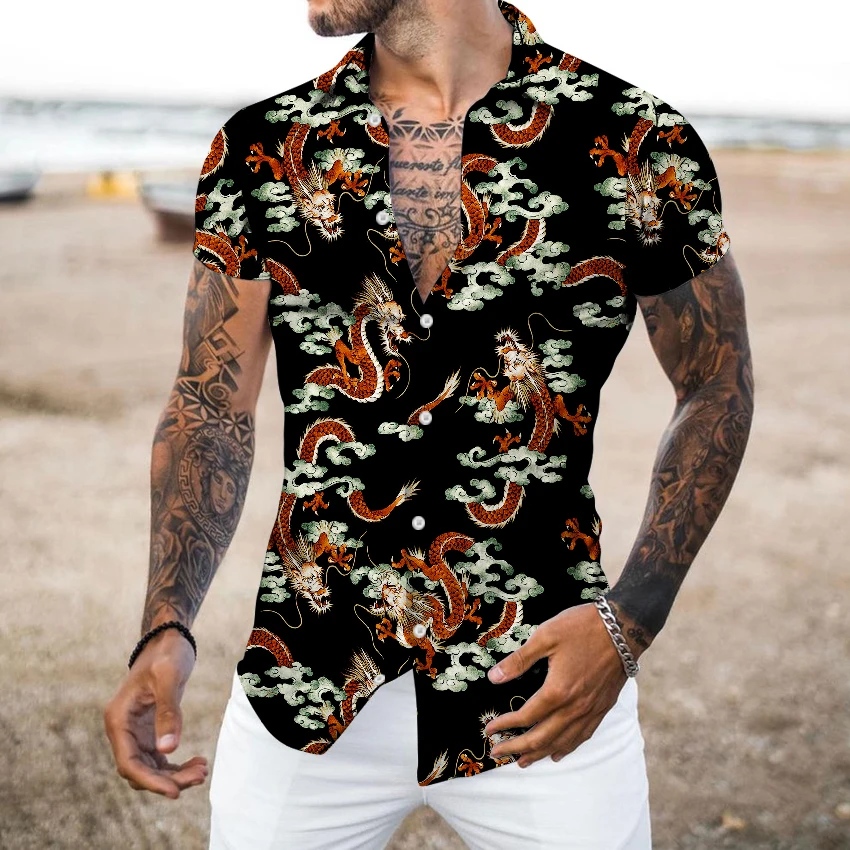 Men\'s Short Sleeve Print Social Shirts Streetwear Men Clothing Tops Summer Vintage Style Party Prom Men Fashion Oversized Shirts