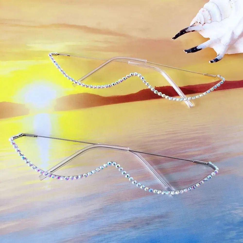 

Rhinestone Street Photography Eyewear Diamond Sunglasses Frames Fake Glasses Rhinestone Eyeglasses Frames Half Frame Glasses