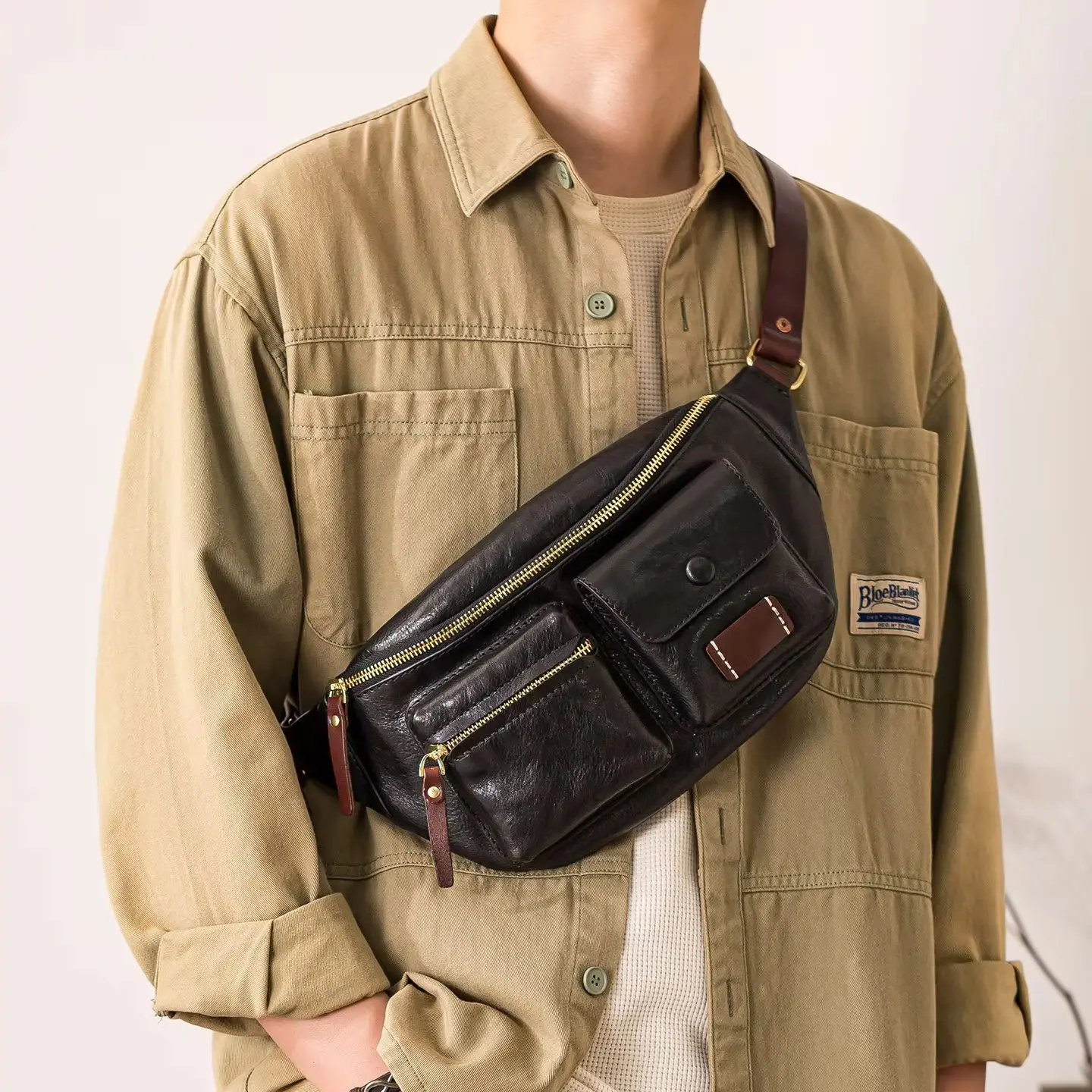 PNDME fashion organizer designer handmade genuine leather men's chest bag outdoor daily travel real cowhide crossbody bag