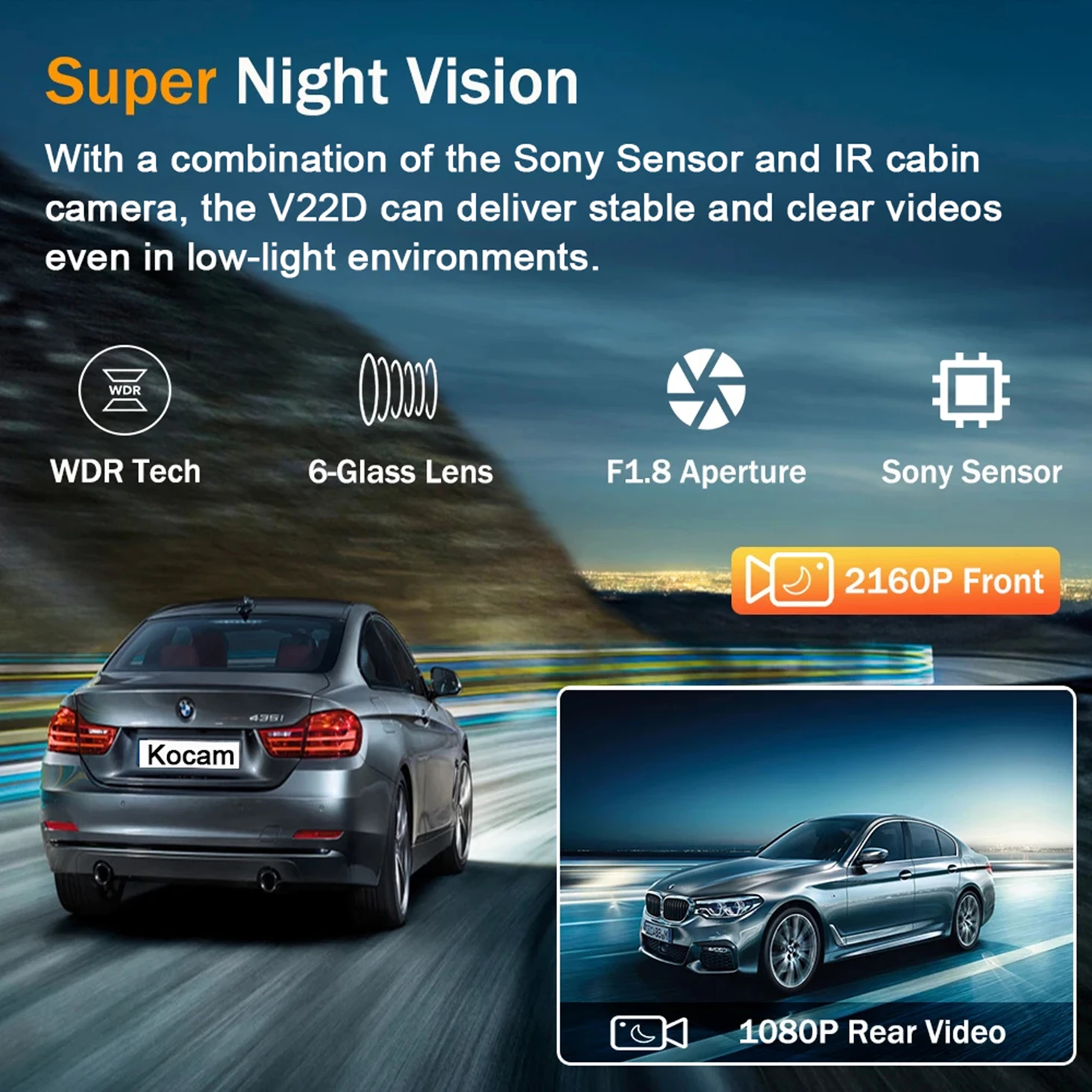 Dash Cam 4K WiFi with Night Vision 1/2 Channel Loop Recording 1.47 IPS Screen Vehicle DVR Video Recorder Support GPS 24H Parking