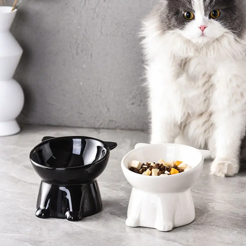 Anti Knock Ceramic Cat Bowl Creative Cute Dog Food Feeding Basin Large Capacity Anti Tipping Pet High Foot Bowl Water Container