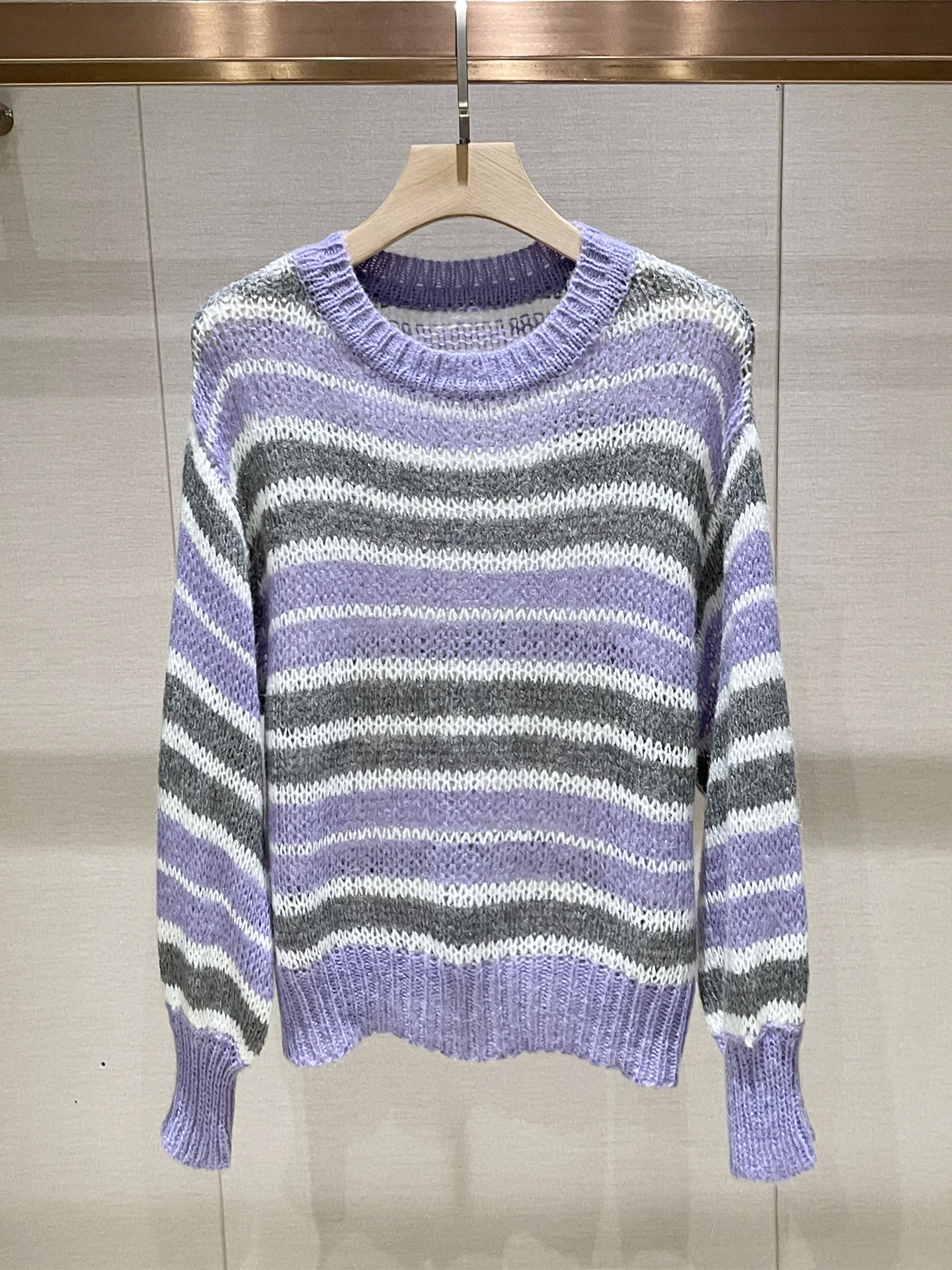 

Sweet Sle Long Sve round Ne Striped Knitwear for Women Anti-Aging Autumn Winter New Arrival Comfortable Breathable Cas...