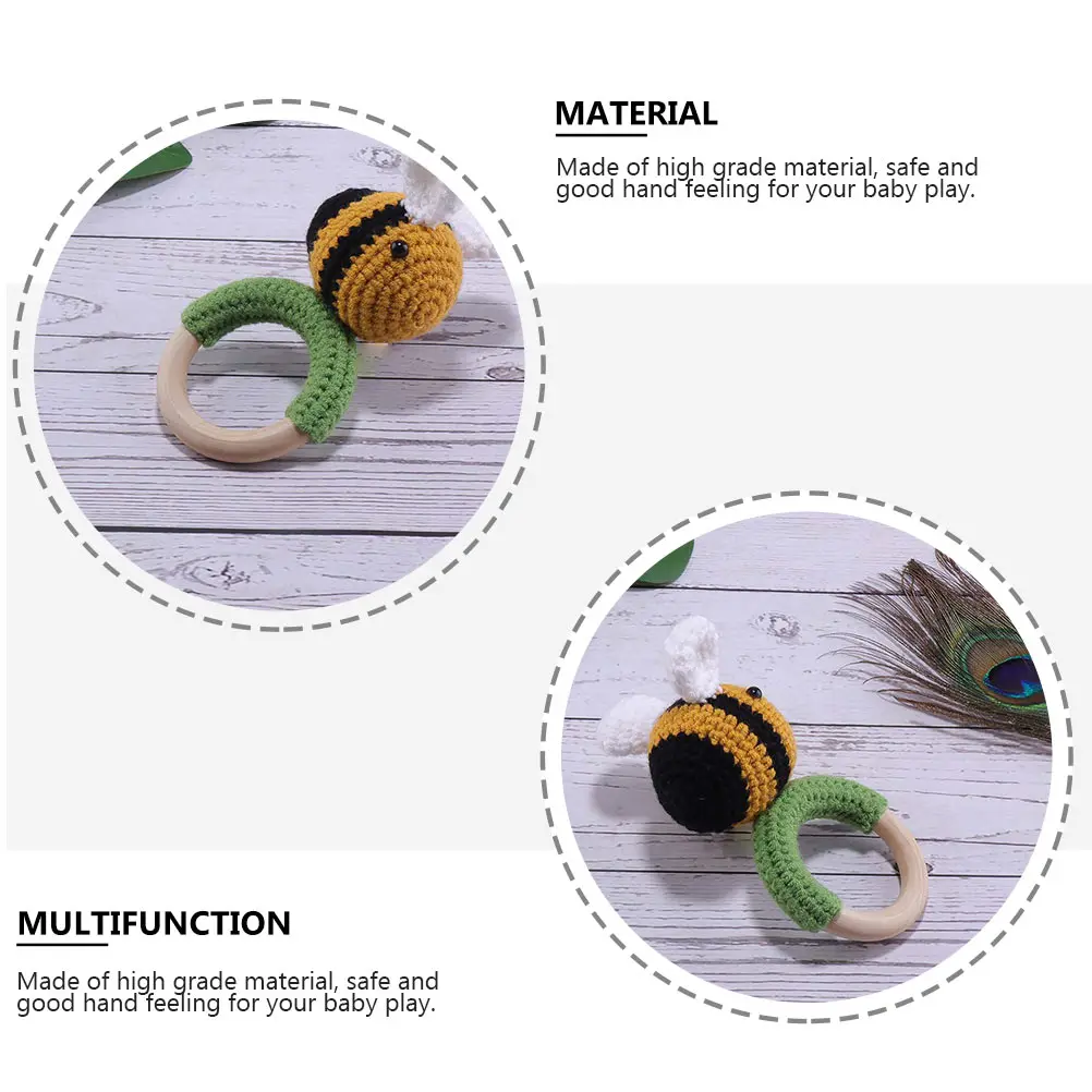 Sonajero de Madera para Bebé, Tejido a Mano, Lindo, Calmante, para Agarrar, Educación Temprana, Mordedor, Juguete para la Dentición