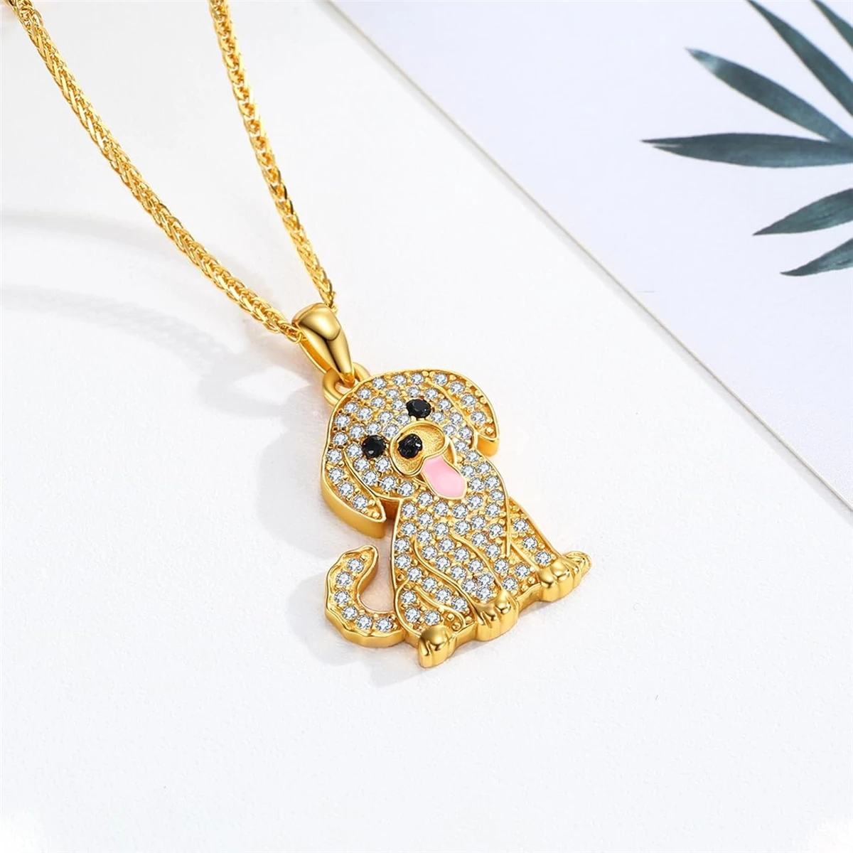 1Pc Cute Golden Retriever Rhinestone Necklace Exquisite Pet Puppy Memorial Jewelry Dog Lover Holiday Birthday Gift
