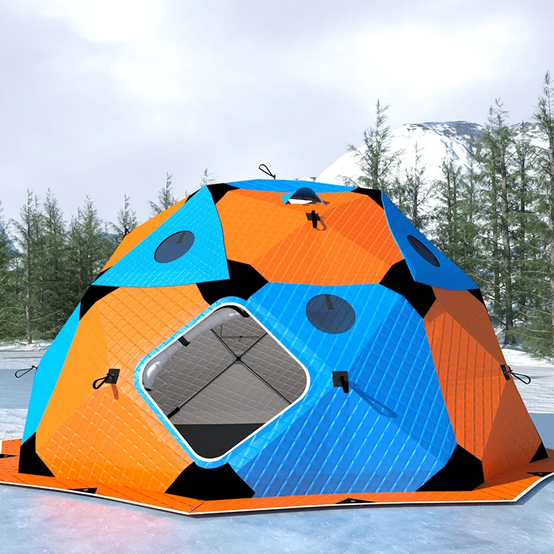 Winter Ice Fishing Tent Octagonal Thickened Cotton Thermal Shelter Outdoor Camping House Portable Coldproof Spherical Dome