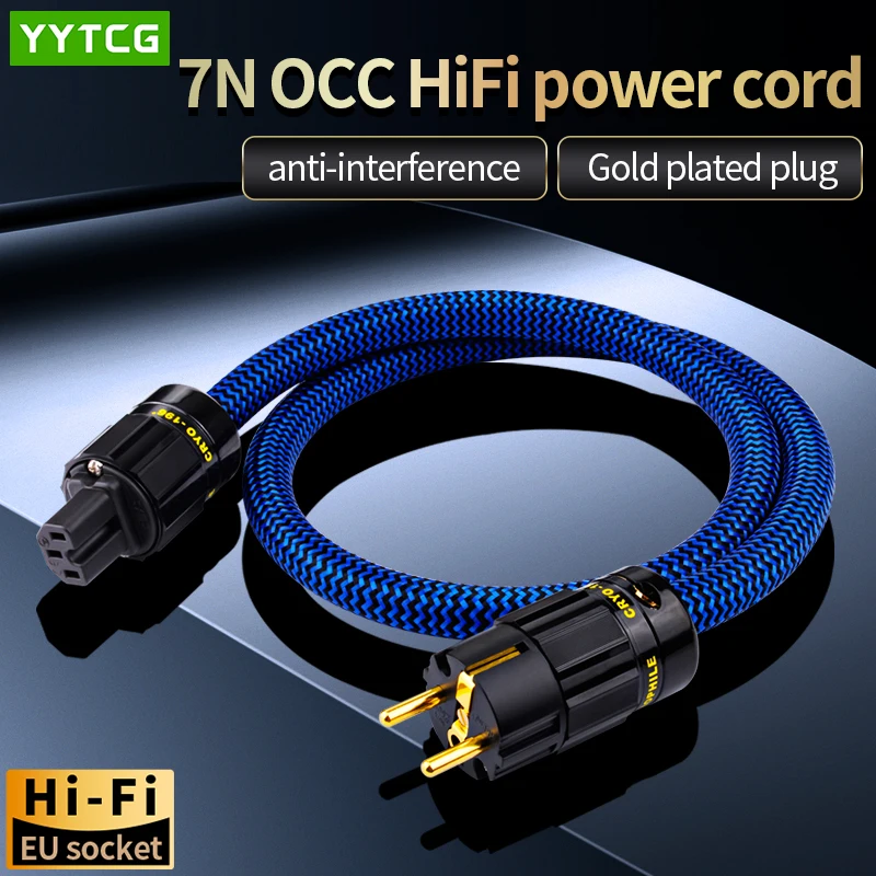 Hi-end 7N OCC HiFi Audio EU/US Power Cord Double Shielded With Gold-plated Plug AC Power Kabel for Speaker Amplifier Filtre