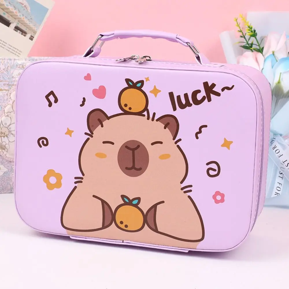 Casual Cartoon Portable Suitcase Capybara PU Mini Luggage Zipper Organizer Large Capacity Small Makeup Box Ladies