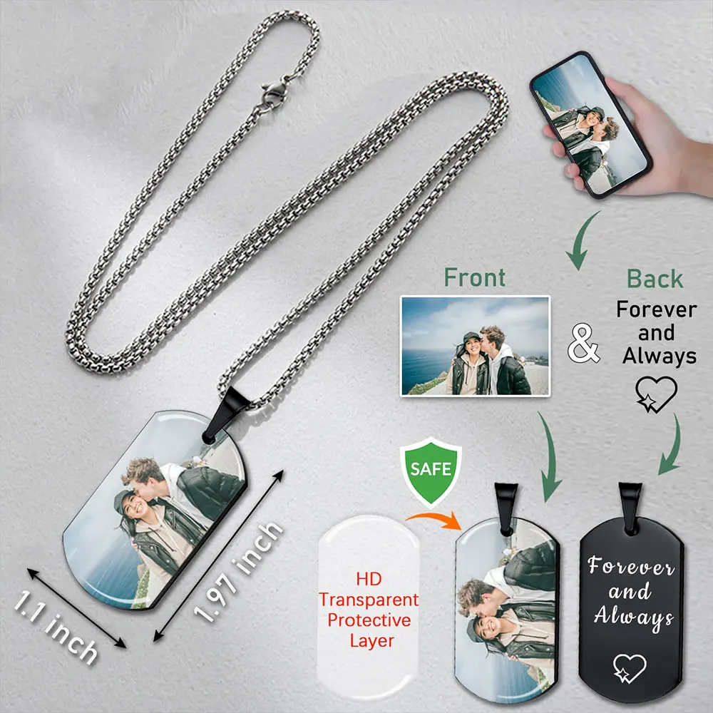 Collier photo photo personnalisé, colliers personnalisés pour femmes et hommes, collier gravé personnalisé avec texte photo