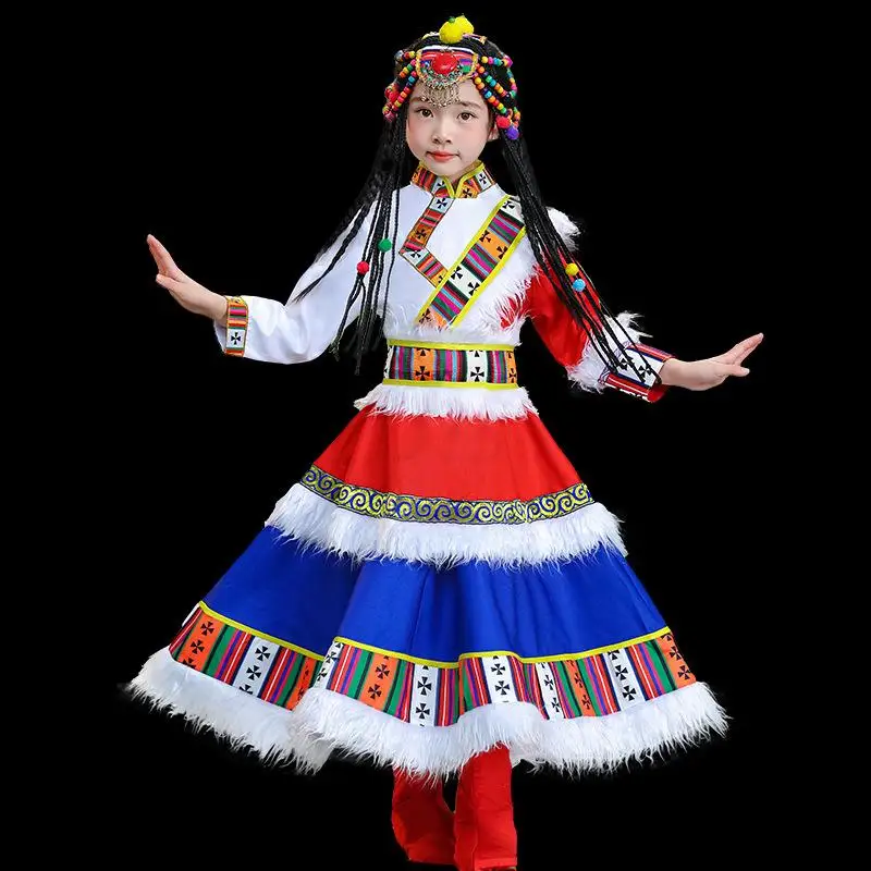 Dziewczęce chłopięce kostiumy do tańca w stylu mongolskim Tradycyjne etniczne ubrania dla dzieci Chiński strój do tańca ludowego Sukienka etniczna
