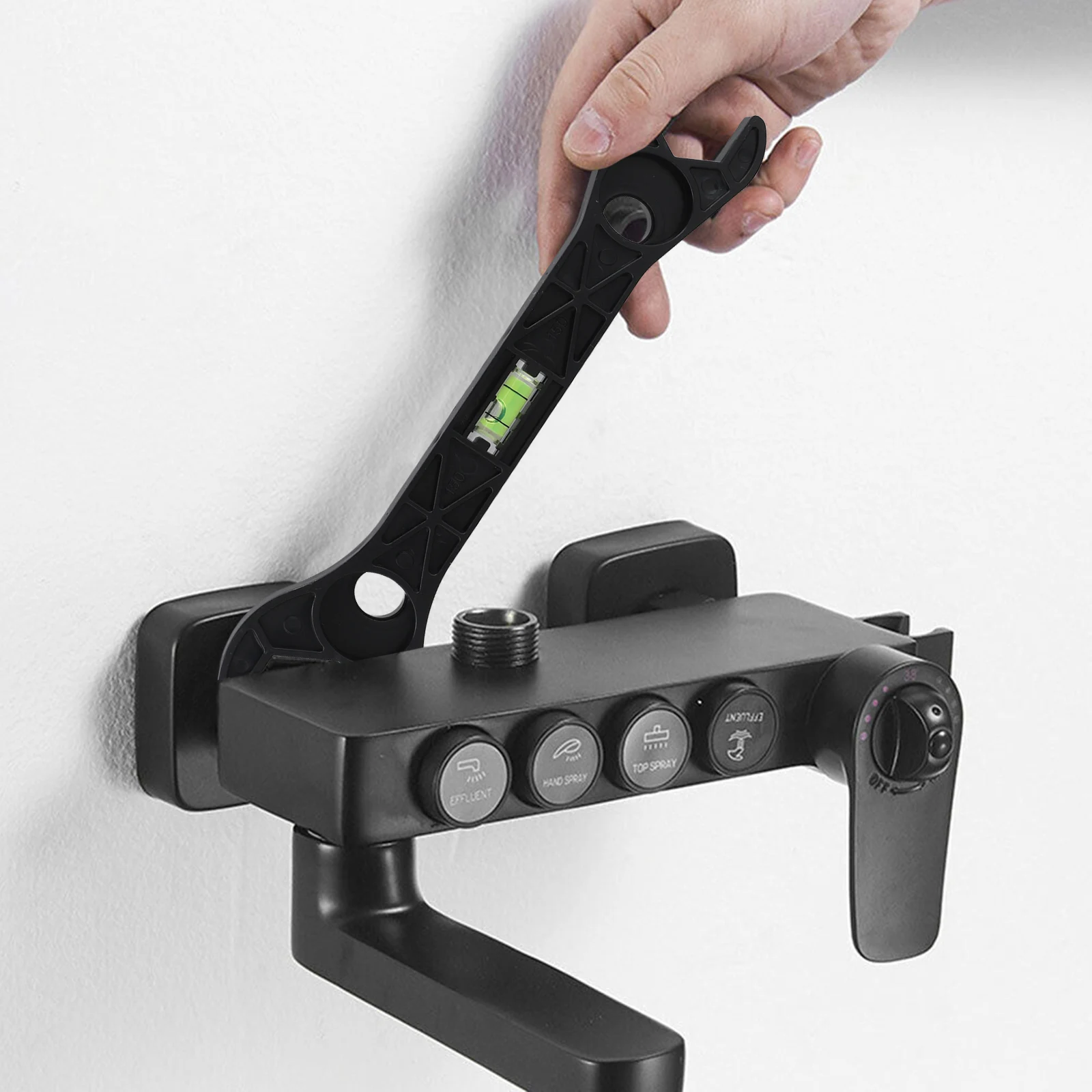 مفتاح دش مزدوج الرأس متعدد الوظائف مصنوع من البلاستيك عالي الكثافة مفتاح حمام خفيف الوزن لأدوات السباكة صنبور المنزلية