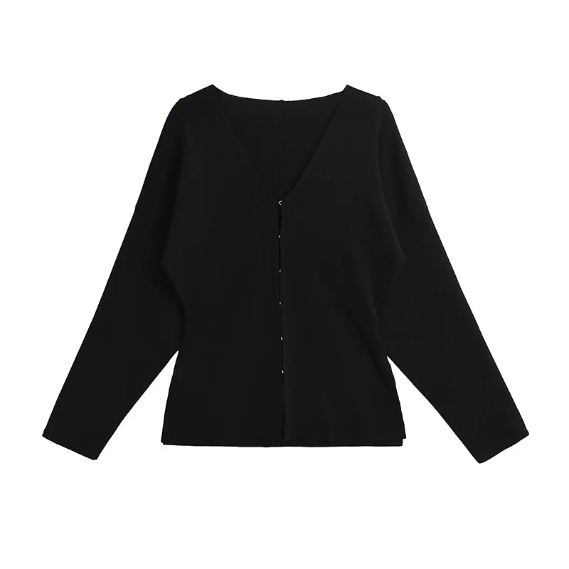 Willshela damesmode effen gebreide trui met enkele rij knopen, vintage v-hals, lange mouwen, vrouwelijke chique damesoutfits