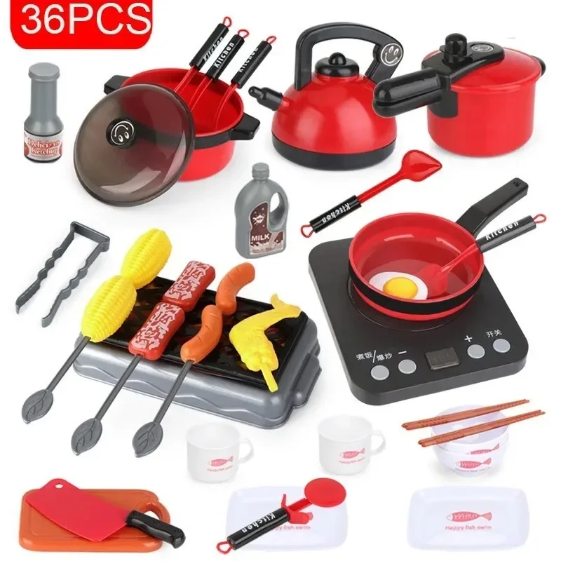 36個入りストーンキッズキッチンごっこ遊びおもちゃクッキングセット調理器具鍋フライパンプレイセット調理器具アクセサリー幼児用ベビー用