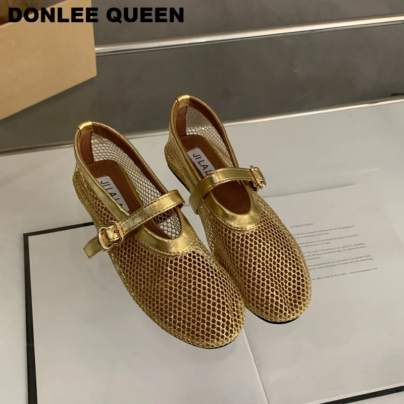 Women Flats Shoes Summer Sexy Mesh Loafers Brand Sneaker Slip On Soft Moccasin New Fashion Gold Sliver Ballerina Mary Jane Mujer
