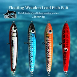 JINGYU Big Game Gamma Pencil Wooden Stickbait Surface Trolling Lure 16cm45g Boat Fishing Artificial Bait Lure Golden Gun Bait GT