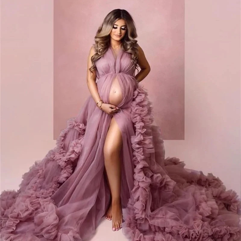 

Sexy Tulle Pregnant Dress Photo Shoot Maternity Gown for Women Custom Made Sleepwear Photography Long Robes Prom Gowns