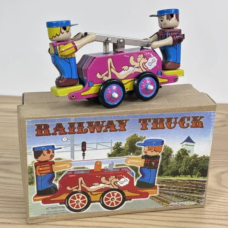 [Grappig] Klassieke collectie Retro Clockwork Wind up Metal Walking Tin Hendel auto spoorweg vrachtwagen werknemers Mechanisch speelgoed kindercadeau