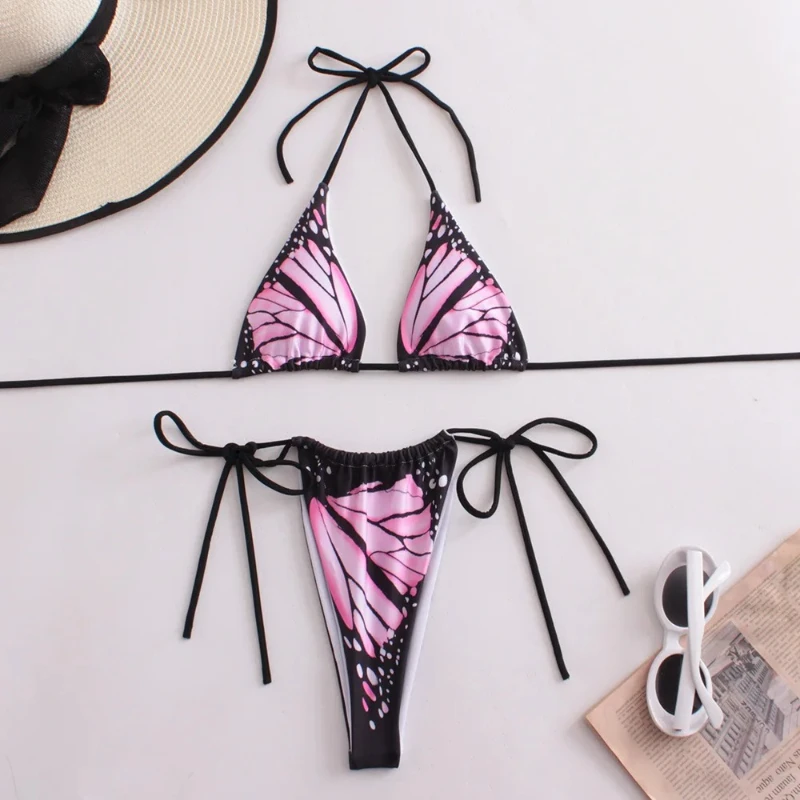 

Unique Two-piece Bikini Stylish Sexy Swimsuit Printed Straps Backless Swimsuit