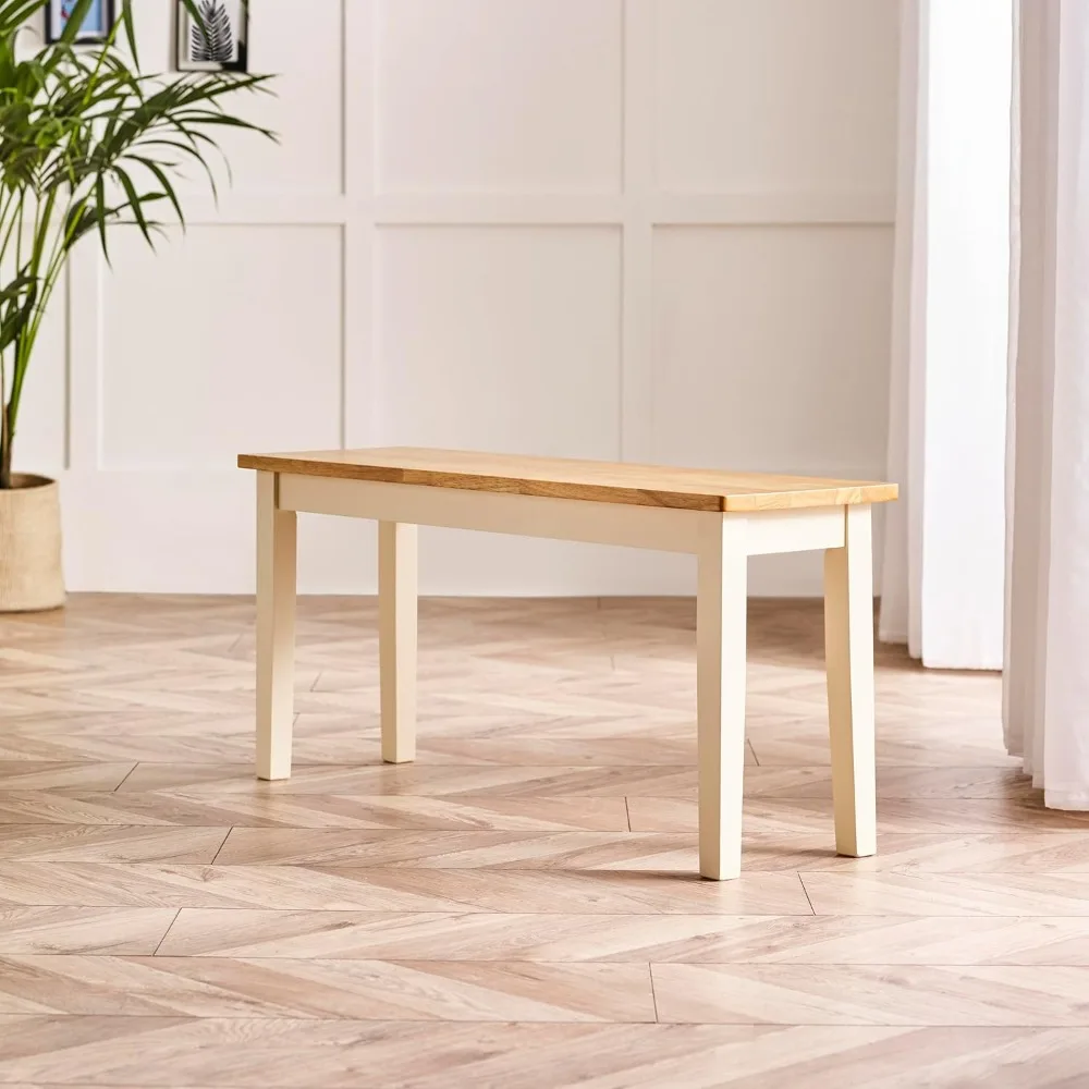 

Wood Dining Bench, Tenby Cream Wood Indoor Bench Stool - Dining Kitchen Bedroom, Pale Oak Stain Seat Cream Legs