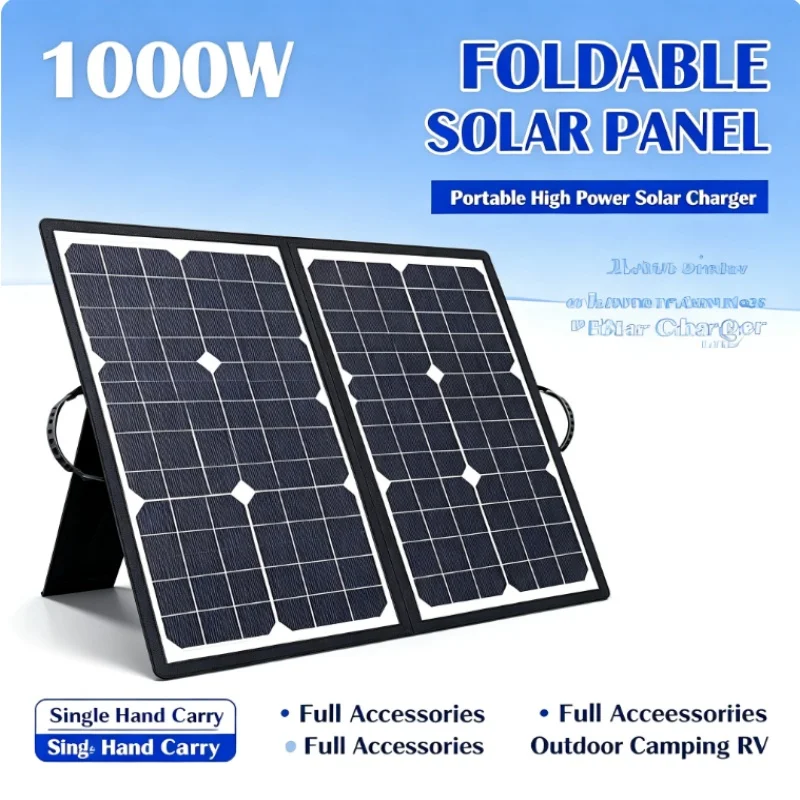 1000W Tragbares Faltbares Solarpanel-Set, Monokristallines Solarladegerät mit Komplettem Zubehör für Camping, Wohnmobile und Netzunabhängige Stromversorgung