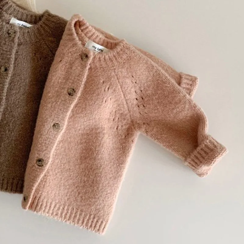 Autumn New Kids Knit Cardigan Fashion Knitwear Toddler Baby Girls Solid Knitted Tops Single Breasted Jacket Boys Sweater Coat