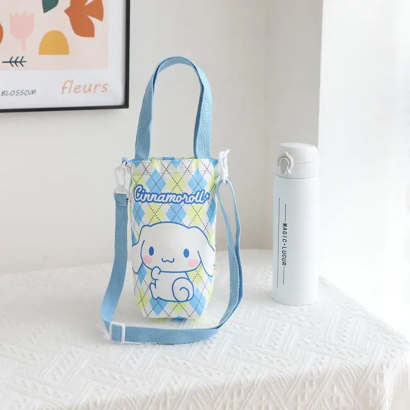 Sanrio Hello Kitty Cinnamoroll bolsa para botella de agua figura bonita Kuromi Pochacco bolsas de lona para tazas bolso cruzado regalos de cumpleaños para niñas