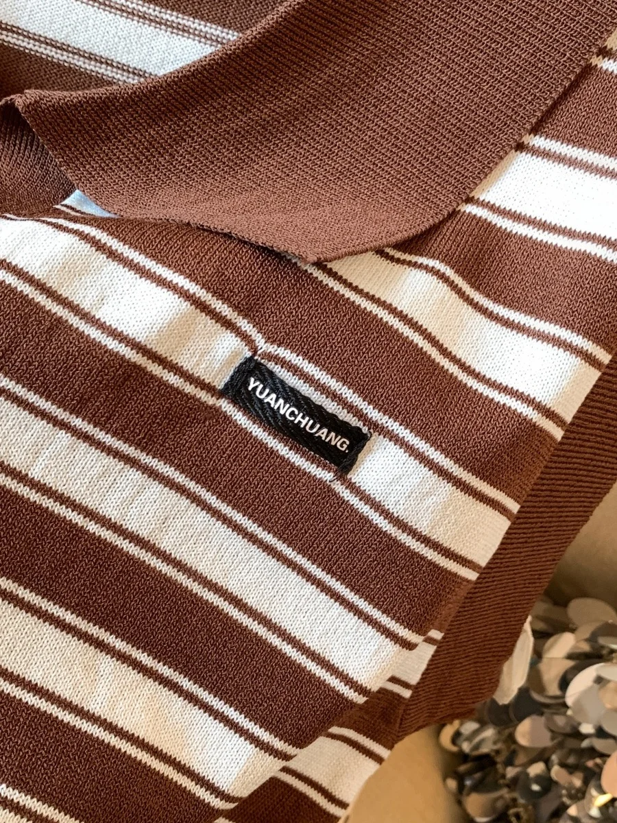 High-End  Ne Stripe Color Blo Women's Knitted Vest Summer Svel Faion Commute Sle Thin Polyester Fiber