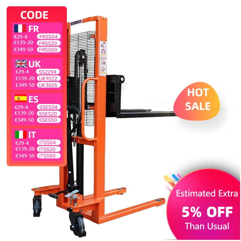 

1T/1.5T Manual Hydraulic Stacker Lift Auxiliary Cart Hand Push Forklift Light Luggage Truck Multifunction Platform Moving Tools