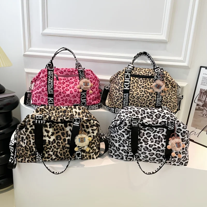 

Large Capacity Leopard Print Travel Duffel Bag, Multi-Functional Chic Tote Bag, Leisure Sports and Fitness Bags