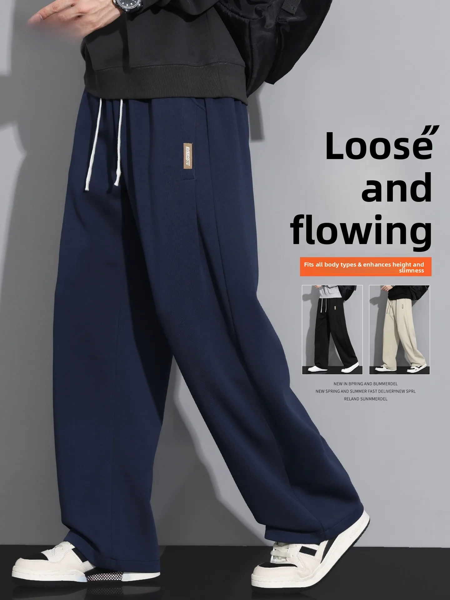 

Casual Spor Men's Loose Straight Leg Pants Autumn Anti-Wrinkle Drapey Comfortable Polyester Cotton Blend Youthful Sle