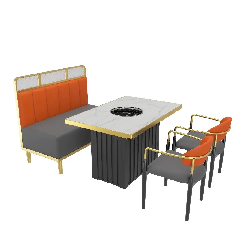 Commercial Modern Hotel Restaurant Rectangle Dining Table Set Electric Chimney Countertop