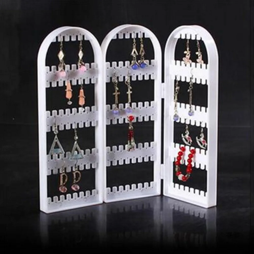 

3 Parts White Earring Rack Stand Holder Organizer for Ear Stud Display Storage Jewelry Foldable Portable Dust-Proof Design