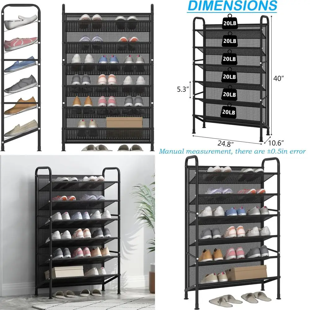

Компактная 6-ярусная металлическая полка для обуви для прихожей, коридора, общежития - черная
