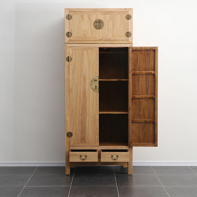 Solid wood wardrobe swing door adult simple elm box top cabinet bedroom clothing kitchen large capacity locker