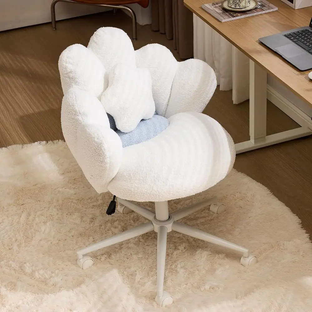 Colorful Height-Adjustable Swivel Desk Chair with Star Pillow, Ideal for Home Office or Bedroom, White