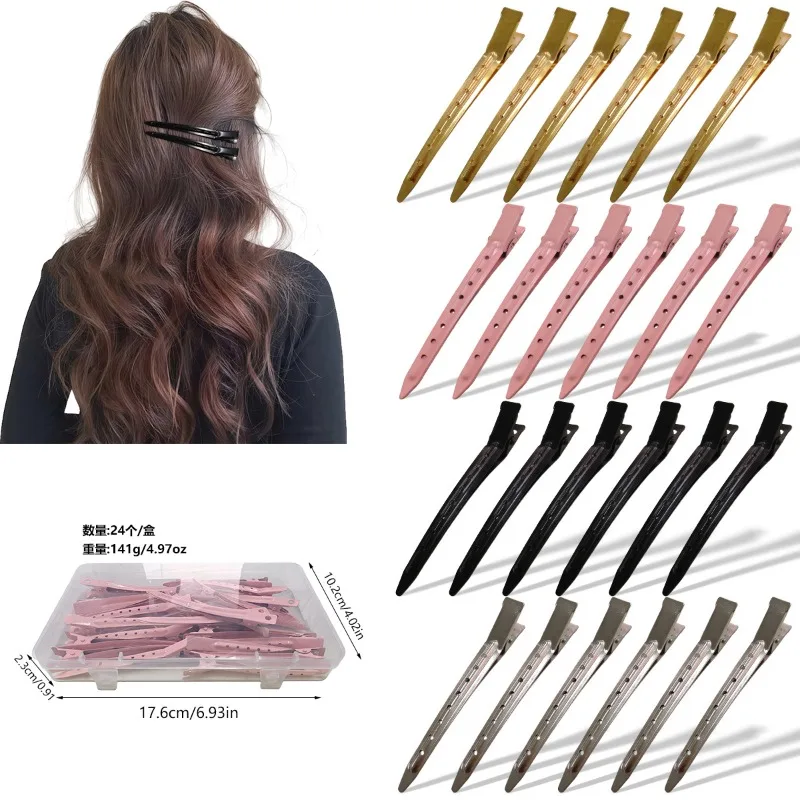 

24pcs Colorful Metal Hair Clips for Women Fashion 8-Hole Seamless Duckbill Clips for Bangs Root Lifting Styling Invisible Hold