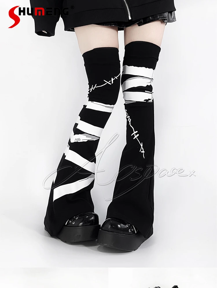 Original Design Dark Punk Style Subculture Harajuku Print Leg Warmers Women Spring and Autumn Fashion Black All-Match Legwarmers