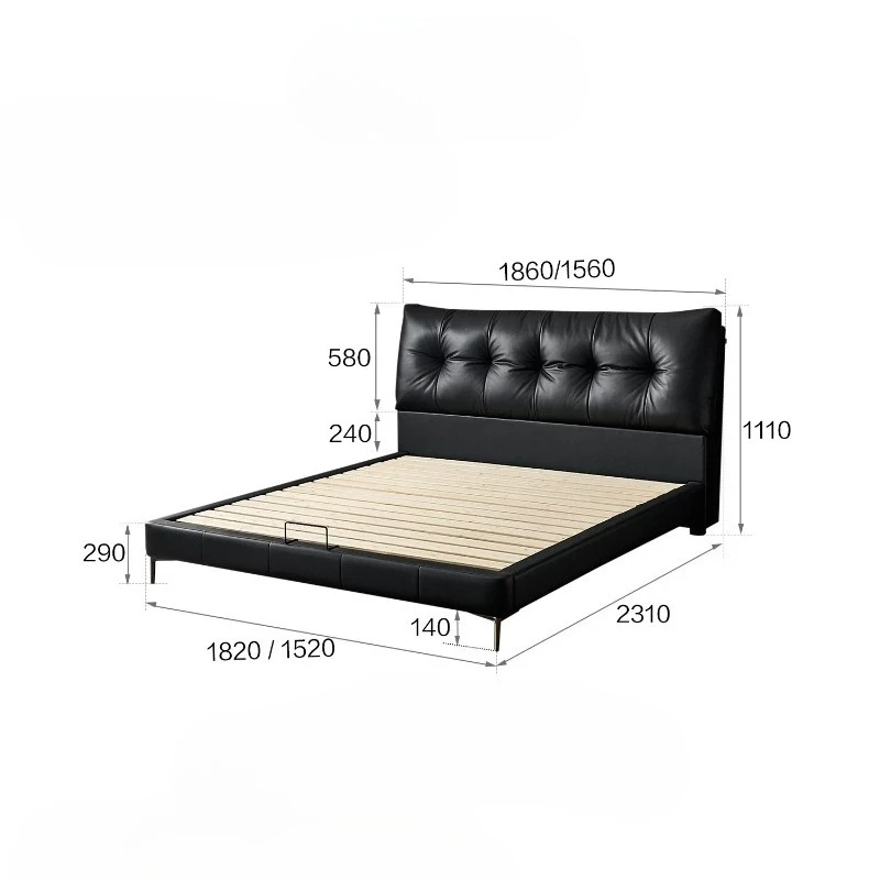 180x200cm Italian Light Luxury Master Bedroom Beds And Bed Frames Atmospheric Soft Bag Double Black Leather High Bed Furniture view 6