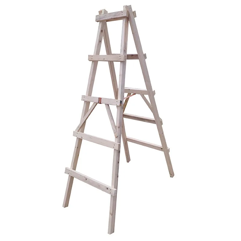 

White pine decorated wooden ladder