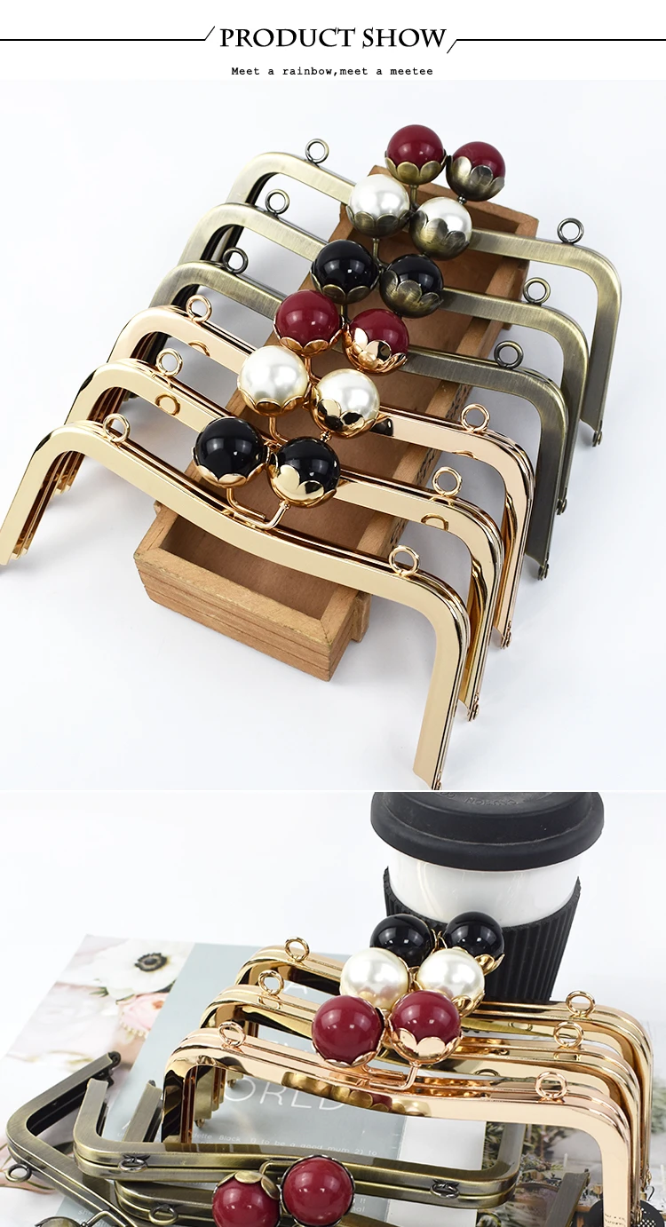 1/2Pcs 20cm Pearl Head Metal Purse Frame Bag Handle Kiss Clasp for Women HandBag Wallet Sewing Brackets DIY Bags Accessories