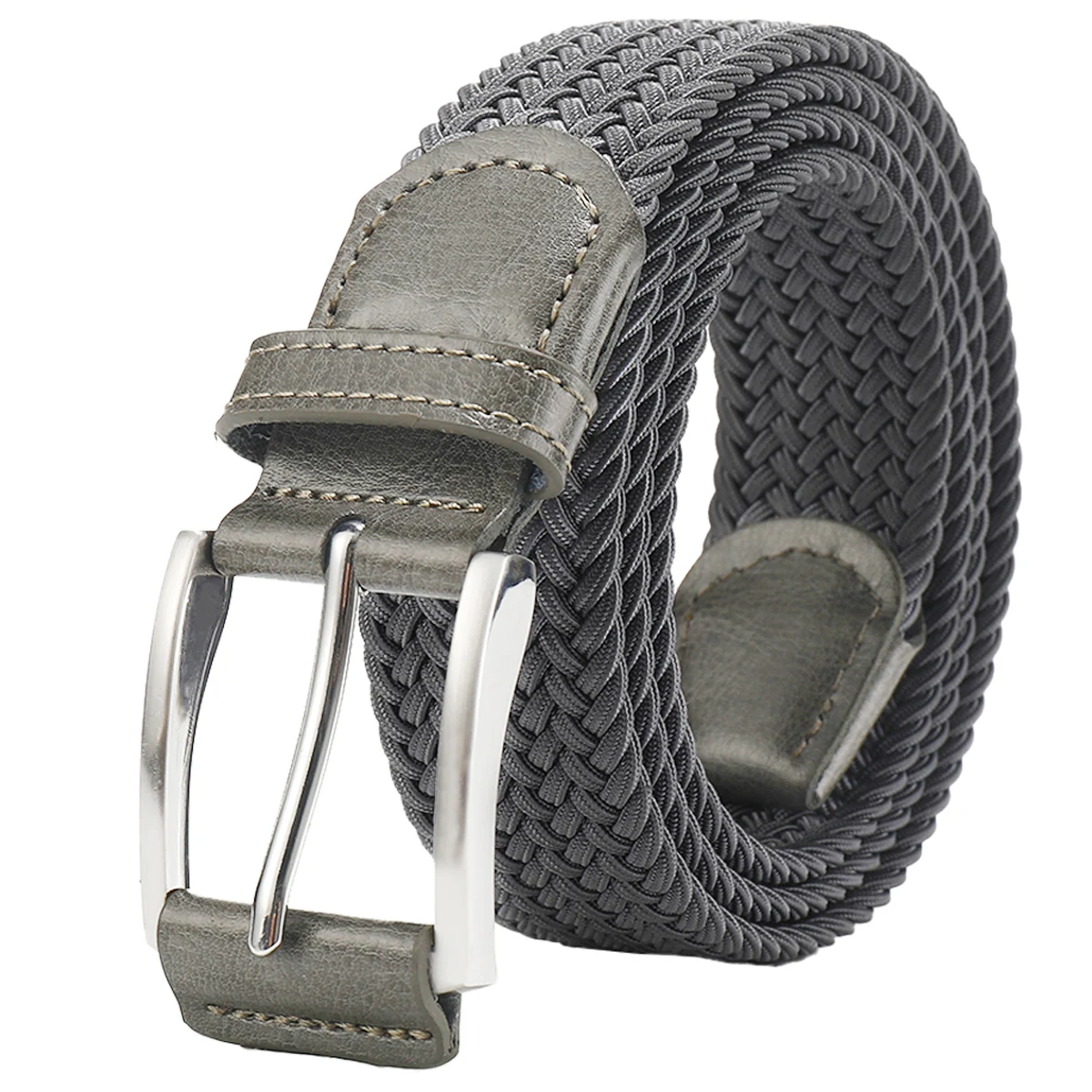 Leather elastic woven waistband, men's and women's needle buckle casual waistband, unisex non perforated pants