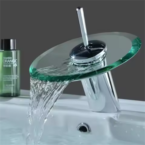 Bathroom Faucets Household Wash Basin Sink Taps Colorful Glass Waterfall Faucet Brass Single Lever Mixer Tap Deck Mounted